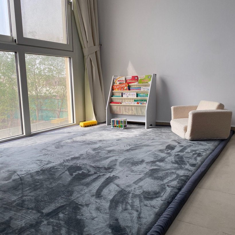 Dark grey memory foam carpet in a Dubai villa