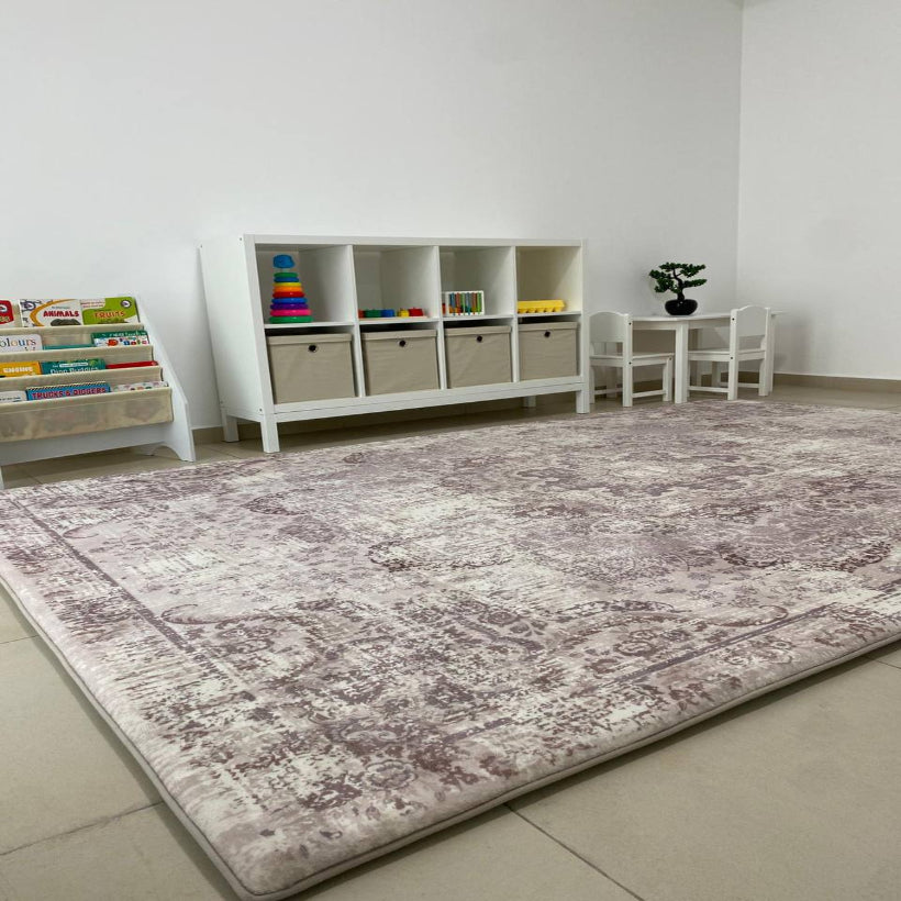 Dusk Bloom memory foam play mat — 35mm cushioned, non-slip, Montessori-inspired design for safe and stylish modern homes